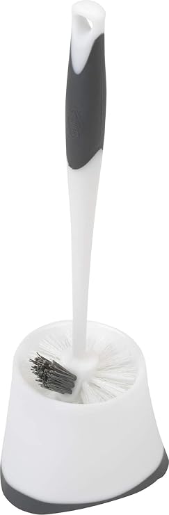 Clorox Corner Toilet Bowl Brush with Under Rim Scrubber, Includes Corner Storage Caddy, White