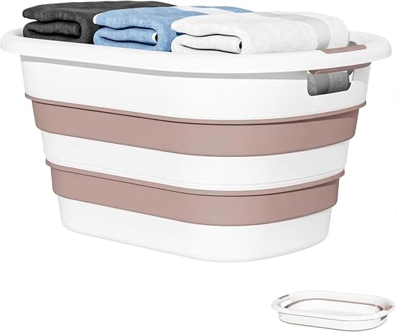 Coverest 25 Litre Katlanabilir Silikon Çamaşır Sepeti Akordiyon Katlanır Sele Yer Kaplamayan Taşınabilir Ergonomik Kulplu Dayanıklı ve Hafif Depolama Sepeti Banyo ve Ev Kullanımı Kirli Sepeti