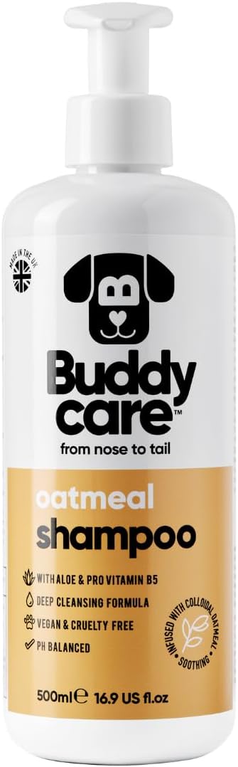 Buddycare Oatmeal Dog Shampoo (500ml) Gentle for Sensitive or Itchy Skin with Aloe Vera to Help Itch Relief Dog Shampoo for Smelly Dogs