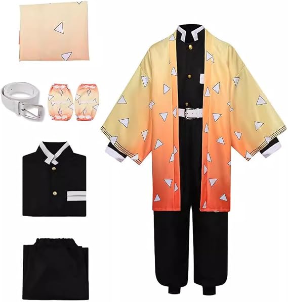 Kids Tanjirou Anime Cosplay Costume, Boys Tanjirou Kimono Uniform Outfit Halloween Costume Role Play Dress Up Full Set