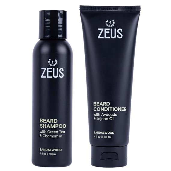 ZEUS Sandalwood Beard Wash Set for Men with Green Tea & Essential Oils