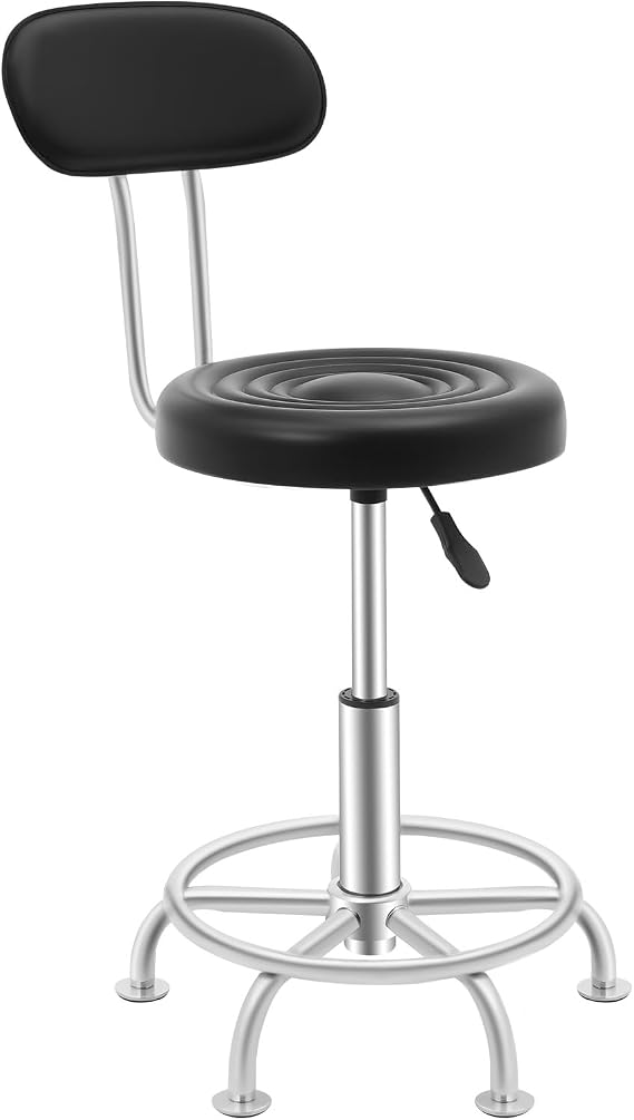 Chair Stool with 360 Swivel Seat, Multi-Purpose Office Desk Chair, Height Adjustable High Barber Cutting Stools with Backrest Black for Home Office Barber Shop