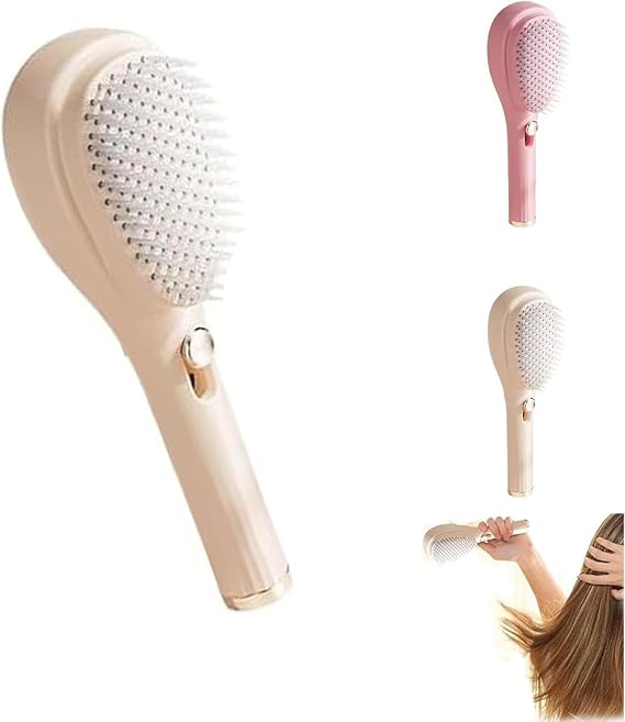 Scalp Massage Comb with Retractable Bristle, Self-Cleaning Anti-Static Hair Brush For All Types Of Hair (Beige)