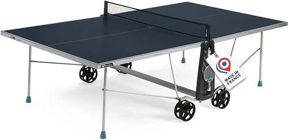 Cornilleau - 100X Outdoor Table Tennis Table - Foldable - Weatherproof - Ping Pong Table with 4 mm Melamine Resin Top - Blue or Grey