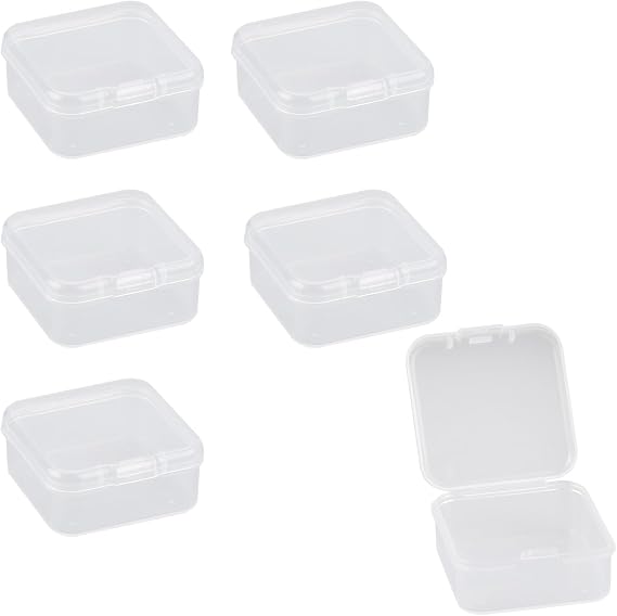 Tabanzhe 6 PCS Mini Square Plastic Storage Boxes with Lids – Clear Small Containers for Beads Jewelry Pills Game Pieces Craft Business Cards Other Small Items(4.5 * 4.5 * 2cm)
