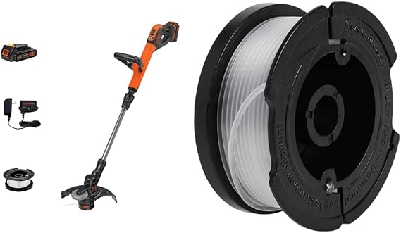 BLACK+DECKER 20V MAX String Trimmer/Edger with Trimmer Line Replacement Spool, Autofeed 30 ft, 0.065-Inch, 2-Pack (LSTE525 & AF100-2)