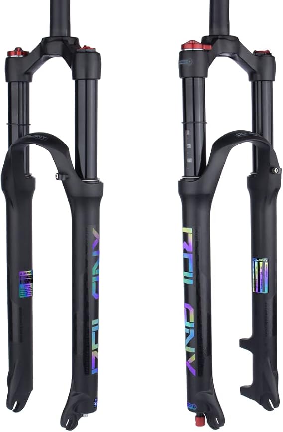 BOLANY 26/27.5/29 Mountain Bike Air Suspension Fork Shock Absorber Rebound Adjustment 1 1/8 Straight Tube QR 9mm Travel 100mm Manual/Remote Locking Fit Mountain/Road Bike