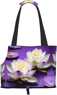 Soft Sided Collapsible Pet Travel Carrier for Medium Cats and Puppy, for SubwayShoppingHiking,Lotus Flower Purple Print Print