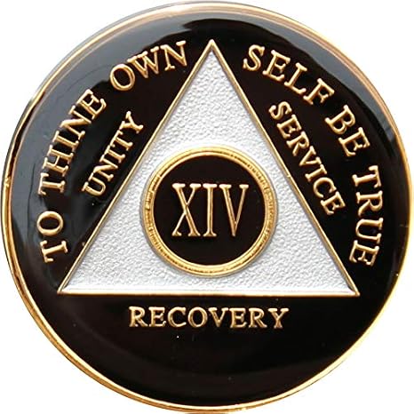 Recovery Mint 14 Year Black Tri-Plate Alcoholics Anonymous Medallion- AA Sobriety Chip