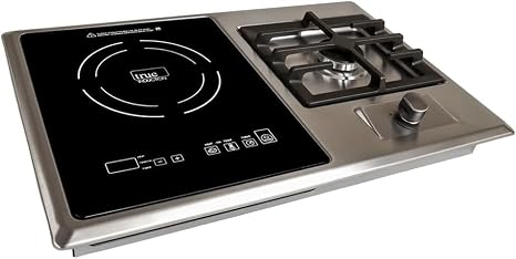 TI-1+1B 25-Inch Built-In Dual Burner Cooktop, Single Induction and Gas Combination, 1750W, UL858 Certified