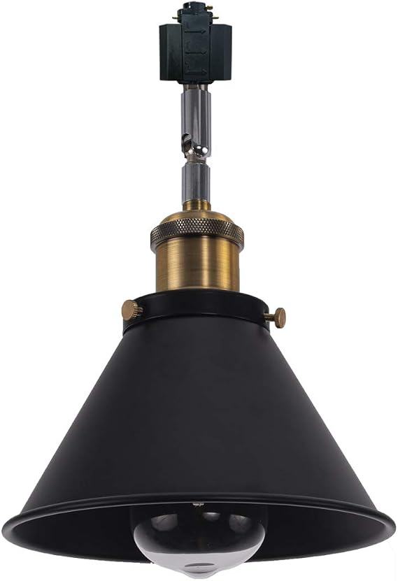 Retro Style Adjustable Angle H-Type Track Head Lighting E26 Base Black Cone Metal Ceiling Light Track Light Fixture for Gallery Mirror Front Office Kitchen Bulb and Track Not Included