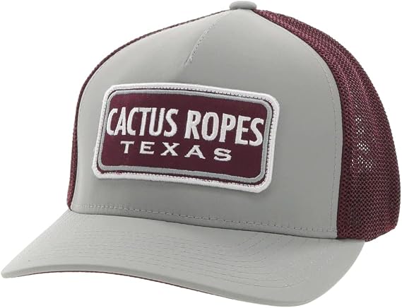 HOOEY Cactus Ropes Flexfit Mesh Back Trucker Hat (US, Alpha, Large, X-Large, Grey/Maroon)