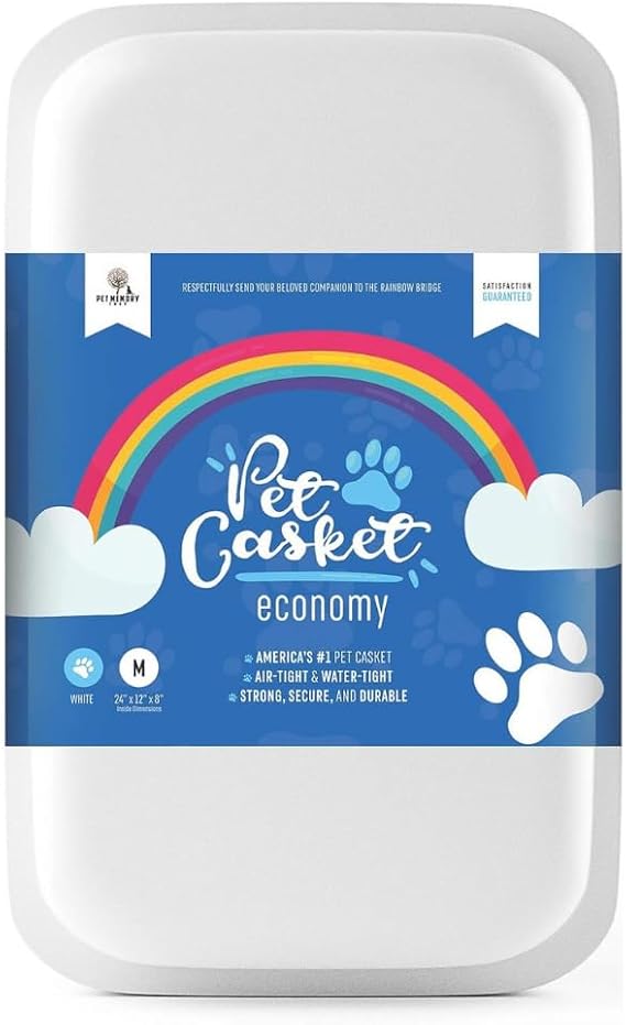 Pet Memory Shop Caring Series Pet Casket Safe, Durable & Elegant Burial Box for Dogs, Cats & Pets Loving Memorial & Pet Loss Gift Ideal for Honoring Pets Memory Medium Size (White)