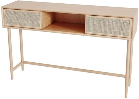 Entryway Table Rattan Console Table with 2 Drawers, Boho Wood Entryway Table, Narrow Long Sofa Table, Foyer Table Hallway Table Behind Couch Table for Living Room Door Sideboard(Medium)