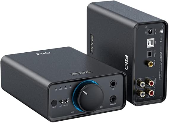 FiiO Tam Dengeli HiFi DAC Kulaklık Amplifikatörü AK4493S2, XMOS XU208 PCM384kHz DSD256, USB/Optik/Koaksiyel/RCA Girişler, 6, 35 mm/4, 4 mm Çıkış EU Plug, Siyah