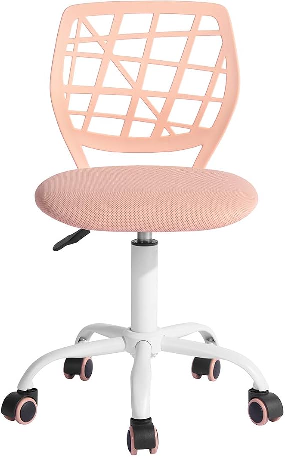 FurnitureR Office Chair Desk Chair Adjustable Height Swivel Fabric Seat Ergonomic Work Chair without Armrest, Light Pink
