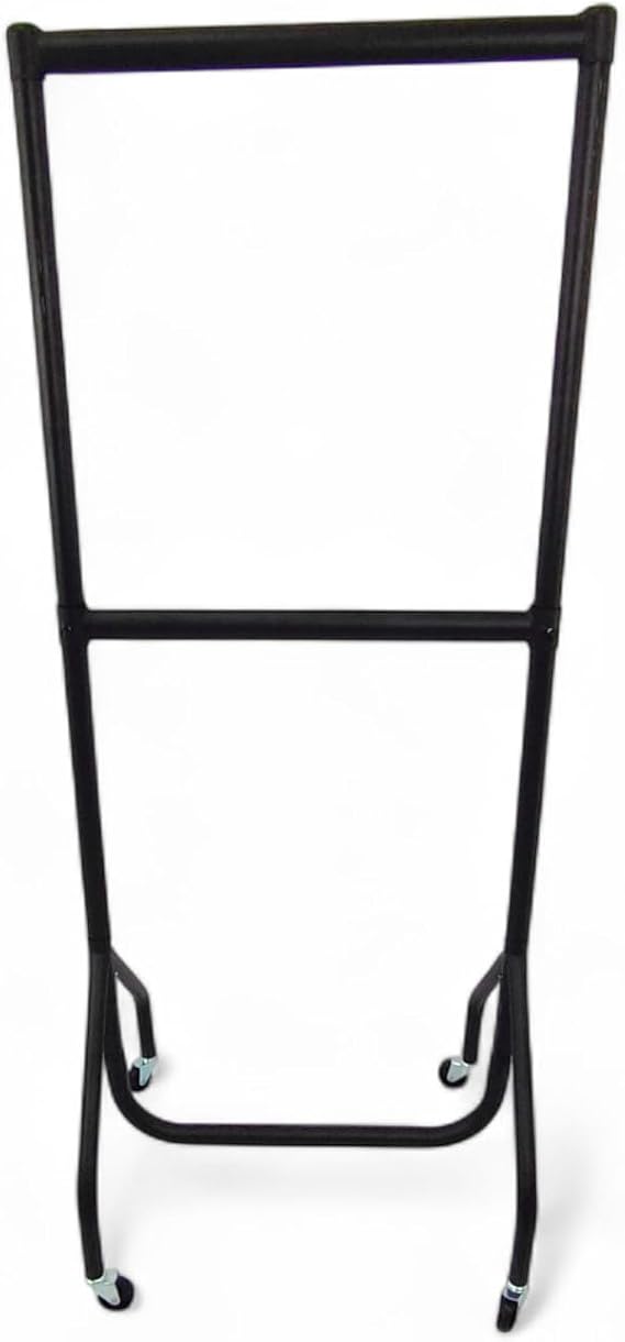 2ft Wide x 5ft High Two-Tier Heavy Duty Clothes Rail with Adjustable Centre Bar, Black Steel Garment Rack, 150kg Capacity, Castor Wheels, Commercial Clothing Display Rail