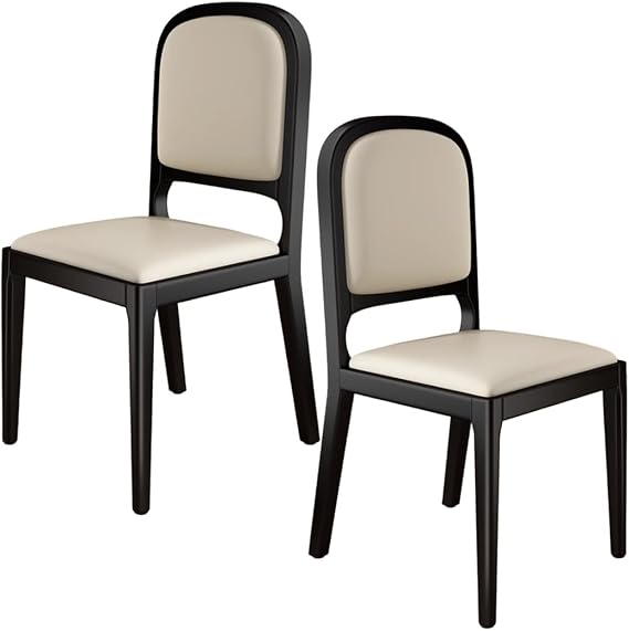 YVYKFZD Solid Wood Dining Chairs, Armless Kitchen Chairs Set, Leather Upholstered Dining Room Chair, Minimalist Living Room Chair, for Offices, Balcony, Bedroom(Light Khaki+Black,2PCS)