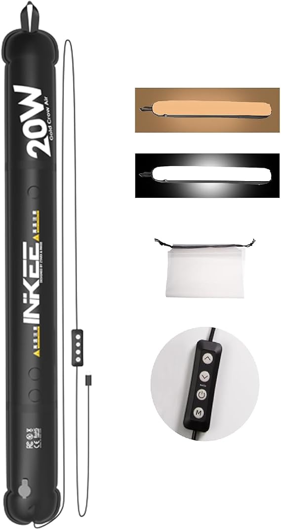 INKEE Inflatable LED Tube Light GCA20U,20W USB BI-Color Temperature Tube Lights with 2700K,4000K,5600K and 6500K 320 Full-Spectrum Lamp Beads CRI 95+ Photography Light Stick