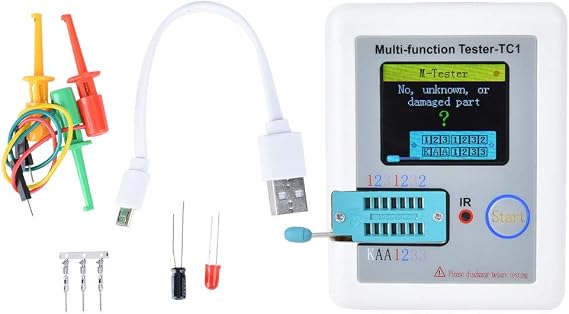 PerGar Transistor Meter, LCR TC1 Portable Multi Function Capacitance Resistance Tester with 1.8 Full Color Graphics Display for Diode Triode Capacitor Resistor Transistor LCR NPN PNP MOSFET