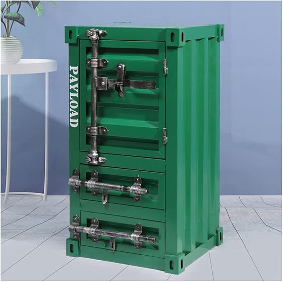 Metal Locker Cabinet Industrial style metal storage cabinet With drawer, Creative container bedside table Storage Lockers, For home Restaurant Bar Gym (Color : Green-2, Size : 40x35x76cm)