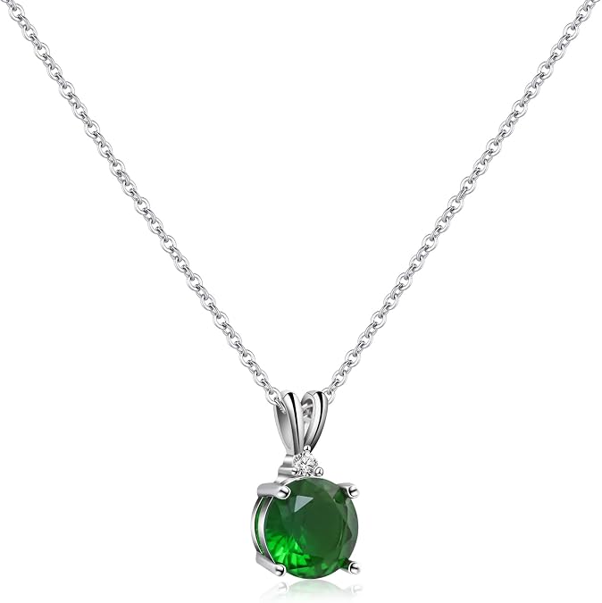 Sterling Silver Round Necklace Birthstone Gemstone Pendant Necklace for Women Classic Birthstone Necklace for Christmas Valentine's Day