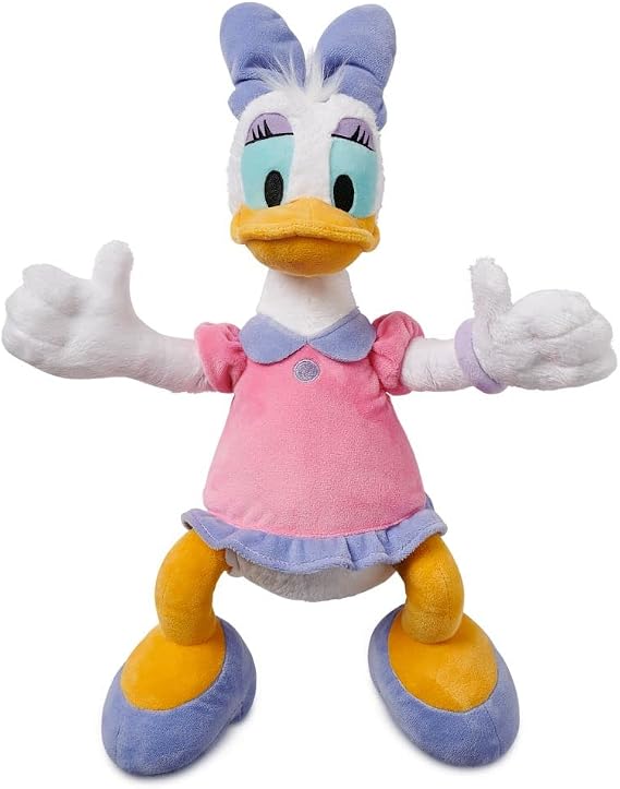 Disney Store Official Daisy Duck Medium Soft Toy for Kids, Cuddly Character with Fuzzy Texture and Embroidered Details in Pink and Purple Dress, Disney Plushy Suitable for All Ages