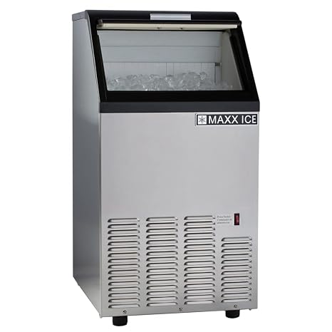 Maxx Ice MIM75 Commercial Ice Maker Machine, Stainless Steel Self-Contained Undercounter Design Makes Bullet Cubes with 25-Pound Storage, 75-lbs, Metallic