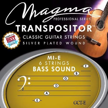 Magma Transpositor Strings for Classical Guitar - Classic Acoustic Guitar Strings Tuned Down an Octave - MI-E BASS SOUND - Silver Plated Copper (GCT-E)