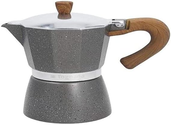 Tognana Stovetop Coffee/Espresso Maker Moka Pot, Stone & Wood, 6-Cup, Gray, (V443006MGRW)