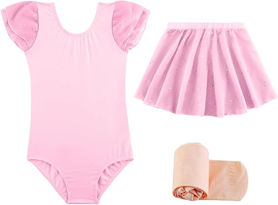 EQSJIU Toddler Ballet Leotards for Girls Leotards for Gymnastics Split Type Leotard and Skirt with Tights Ballet Dance Outfit