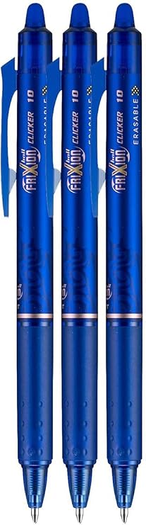 Clicker Retractable Erasable Gel Pen, Blue, Bold Point, 3-pk;