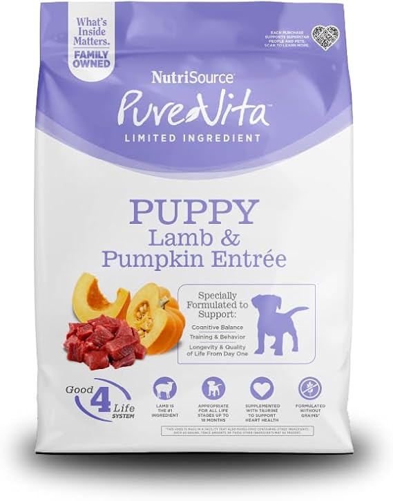NutriSource PureVita Grain Free Puppy Food, Lamb & Pumpkin, 12 lb
