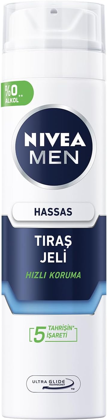 NIVEA MEN Male Sensitive Shaving Gel 200 ml, Protection Against Irritation and Burning, Non-Alcoholic Formula, Special for Sensitive Skin