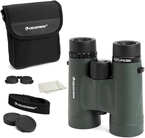 Celestron 71333 Nature DX 10x42mm Binoculars with Multi-Coated Lens, BaK-4 Prism Glass and Carry Case, Green