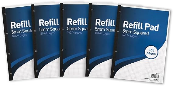 SUMMIT A4 Refill Pad, 5 mm Squared Paper, Side Bound, 160 Page, Pack of 5