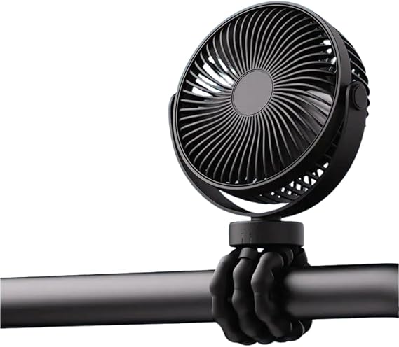 Portable Baby Stroller Mini Fan with Flexible Tripod, Rechargeable 360 Rotating Fan for Car Seat, Crib, Bike, Travel & Outdoor Use, Safe for Babies (Black)