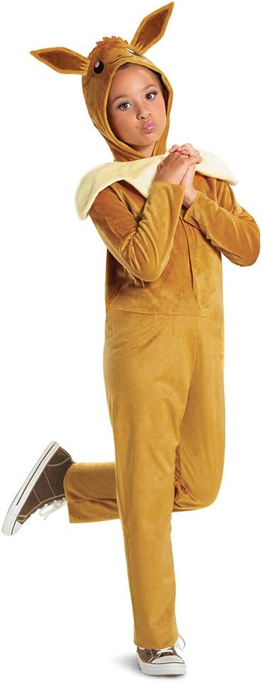 Eevee Pokemon Kids Costume, Official Pokemon Hooded Jumpsuit with Ears