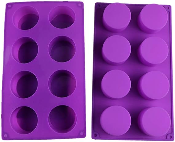 Xindejia 8-Cavity Round Silicone Mold for Soap, Cake, Bread, Cupcake, Cheesecake, Cornbread, Brownie, Muffin, and More (Round, 2 Pack)
