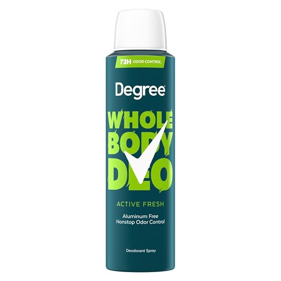 Degree Whole Body Deodorant Spray for Men, Active Fresh Scent, 4 oz | Aluminum Free 72 Hour Odor Protection