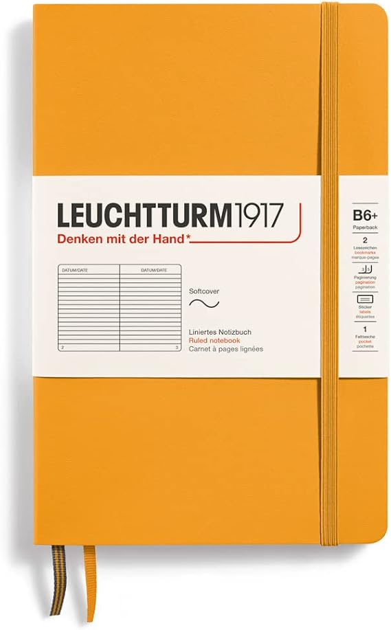 LEUCHTTURM1917 365641 Notebook Paperback (B6+) Soft Cover 123 Numbered Pages Rising Sun Lined