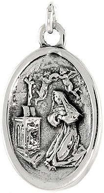 Sterling Silver Mary Magdalene Medal Necklace Oxidized finish Oval 1.8mm Chain