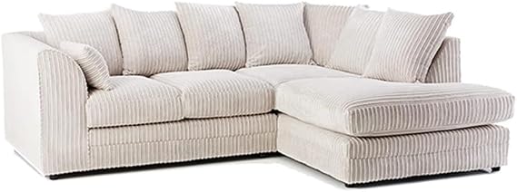 Modular L Shaped Corner Sofa | Jumbo Cord Cloud Sofa | Right or Left Hand Facing 3–4 Seater | Boneless Comfy Fabric Settee | UK Lounge Couch (Cream, Right Hand)