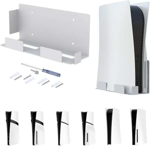 Aluminum Wall Mount,Playstation 5 Pro Wall Bracket,PS5 Pro/PS5 Slim/PS5 Wall Mount Bracket Multi-Function Wall Bracket PS5-Slim Space Saving PS5 Slim Shelf Mount