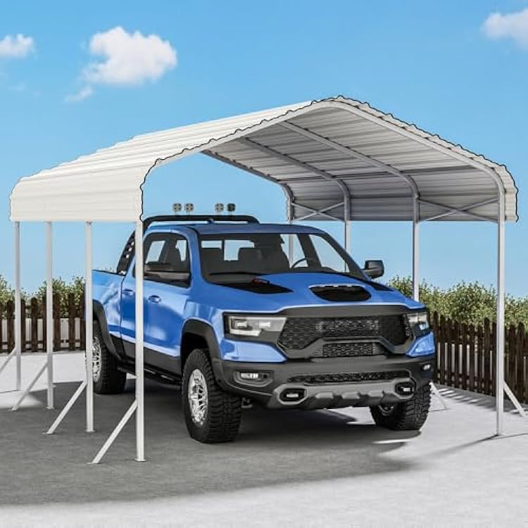 Heavy Duty Metal Carport, Reinforced Frame and Roof for All-Weather, Outdoor Galvanized Car Port with Enhanced Base for Car, Boats Beige, 10x15 FT
