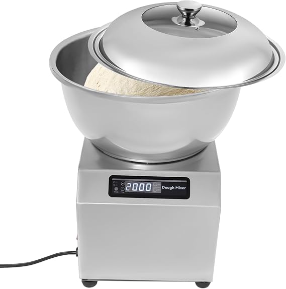 Commercial Dough Mixer 1500W - Stainless Steel Kneader w/Timer - for Restaurants & Home Baking - 1400 RPM Dual Rotation (Silver)