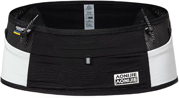 Bluefield Running Belt Lightweight Hydration Belt Fanny Pack with Water Bottle for Trailing Running Climbing Jogging (Black White,X-Large)