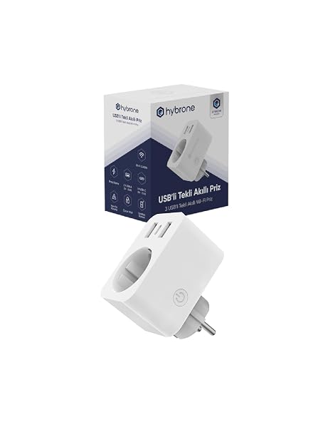 Hybrone USB ve Type-C Girişli Akım Korumalı Wi-Fi Akıllı Priz, Adaptör, 16 Amper, Enerji İzleme, Çocuk Kilidi, Uygulama ile Uzaktan Kontrol