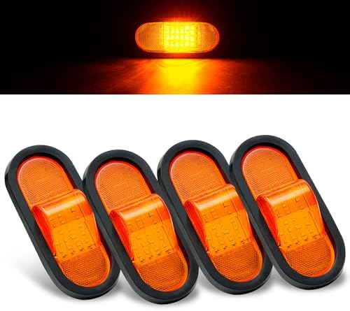 6.5 inch Trailer Turn Signal Lighgts 6Inch Oval LED Mid Turn Signal Amber Marker Light 24 LED w/Reflex Lens Mid-Ship Marker and Turn Signal Lights Waterproof, Pack Of 4