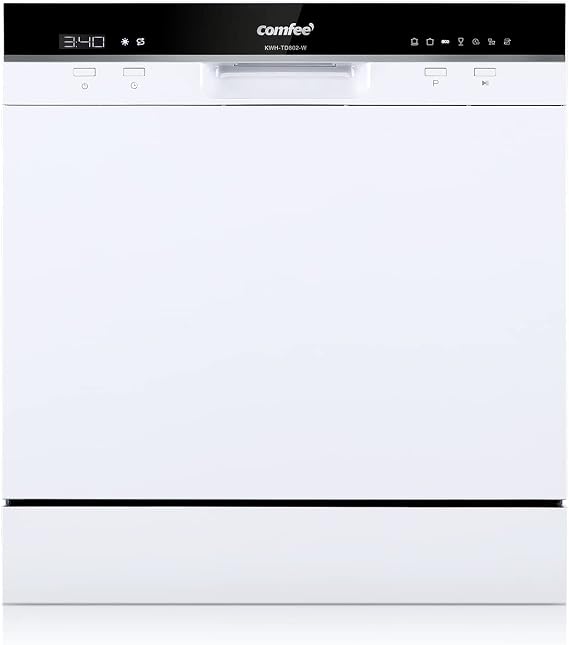 COMFEE' Table Top Dishwasher TD802 Compact Dishwasher with 8 Place Settings, 7 Programmes, LED Display, Delay Start and Off-peak Wash Function [Energy Class F]